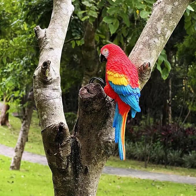 Realistic Parrot Sculpture Resin Hanging Parrots Garden Statues Lifelike Bird Figurines Landscape Ornament Patio Yard Lawn Figurine Tree Decor, Outdoor Garden Wall Statues (Red) by GreenHaven Gardens