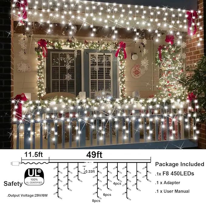 49FT 450LED F8 Upgraded Waterproof Christmas Lights with Memory & Timer - 8 Modes, Perfect for Outdoor, Roof, Home & Wedding Decorations by GreenHaven Gardens