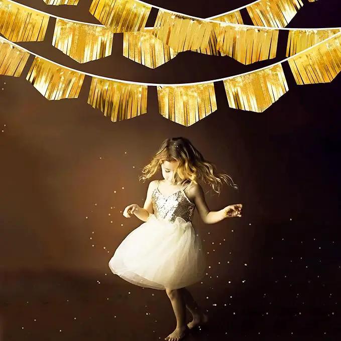 Gold Tassel Banner Double Sided Metallic Fabric Pennant Bunting Flag Garland for Graduation Birthday Anniversary Bachelorette Engagement Wedding Bridal Shower Baptism Hen Party Decorations Supplies by GreenHaven Gardens