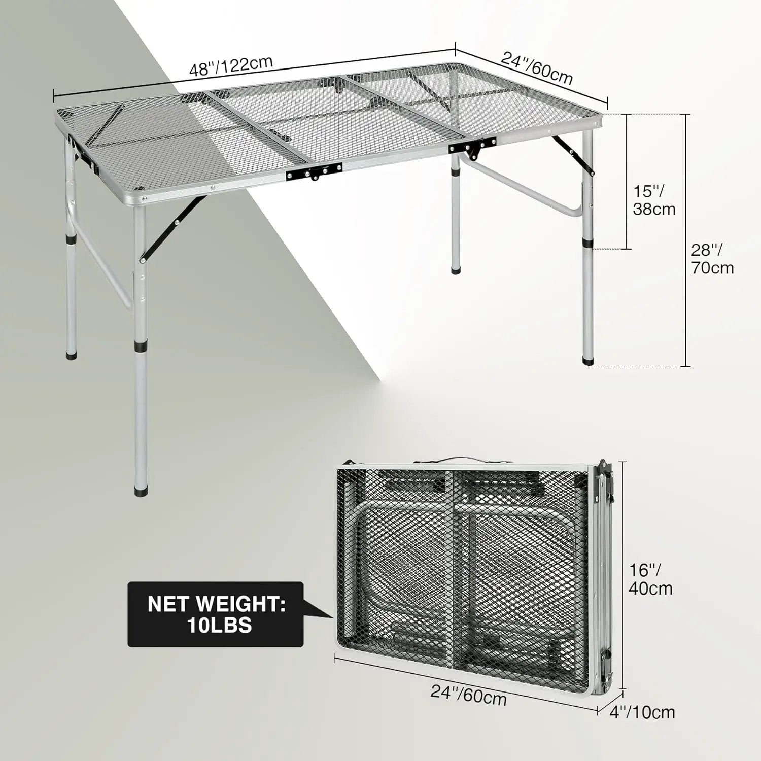 REDCAMP 48x24 Long Folding Grill Table for Outside, Lightweight Portable Metal Aluminum Outdoor Grill Table with Adjustable Height Legs, Great for Camping Picnic Cooking BBQ, Silver 4ft by GreenHaven Gardens