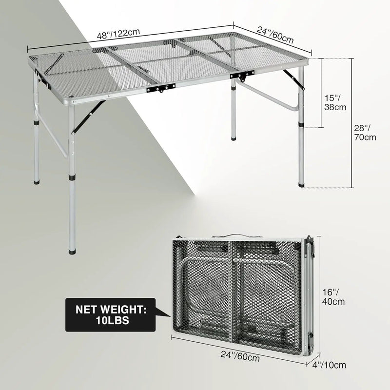 REDCAMP 48x24 Long Folding Grill Table for Outside, Lightweight Portable Metal Aluminum Outdoor Grill Table with Adjustable Height Legs, Great for Camping Picnic Cooking BBQ, Silver 4ft by GreenHaven Gardens