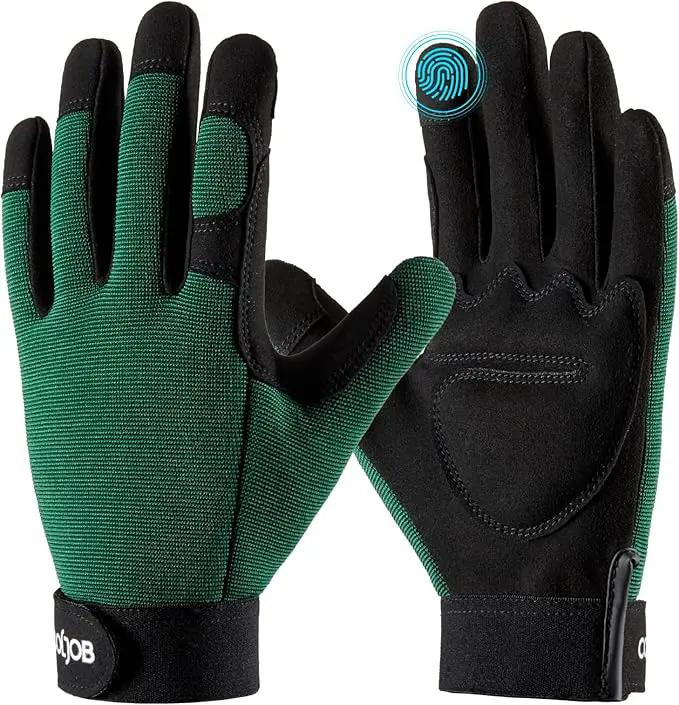 COOLJOB Thorn Proof Garden Gloves with Touchscreen Fingers for Men, Rose Pruning Work Gloves with Palm Cushion for Gardener, Farmer and Landscaper (Green 1 Pair Medium) by GreenHaven Gardens