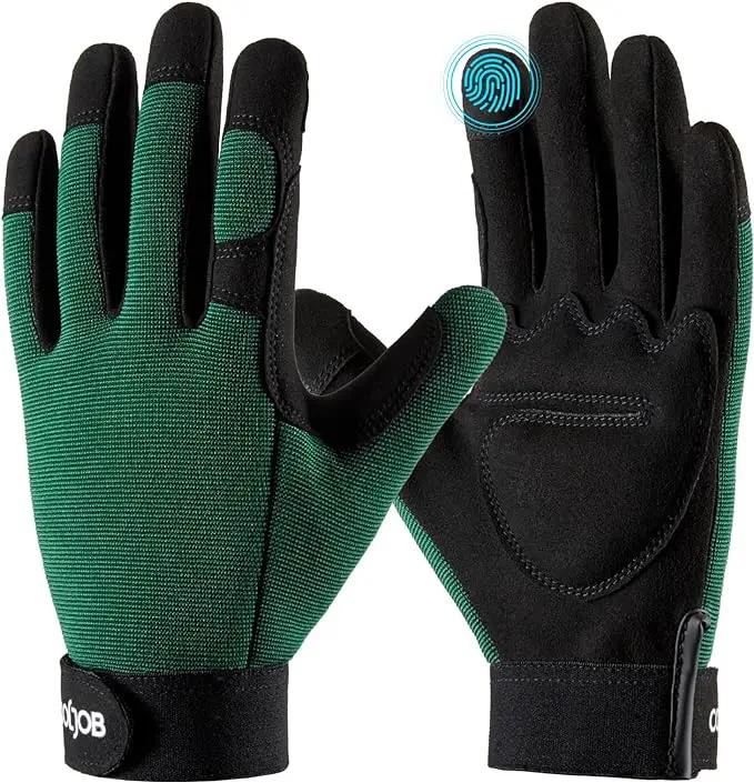 COOLJOB Thorn Proof Garden Gloves with Touchscreen Fingers for Men, Rose Pruning Work Gloves with Palm Cushion for Gardener, Farmer and Landscaper (Green 1 Pair Small) by GreenHaven Gardens