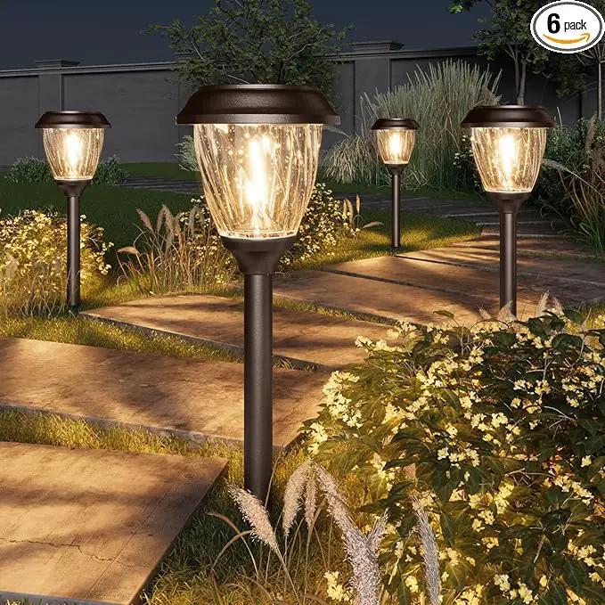 XMCOSY+ Solar Lights Pathway Outdoor - 2 LED Modes 10/25 LM Solar Powered Yard Garden Lighting, Waterproof IP65 Glass Stainless Steel Landscape Lights for Driveway Walkway Sidewalk Decor (Warm White) by GreenHaven Gardens