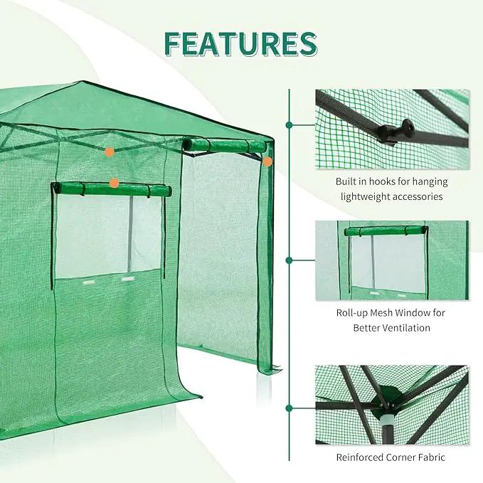 EAGLE PEAK 8x6 Portable Walk-in Greenhouse, Pop-up Indoor Outdoor Garden Green House, Zippered Door and Window, PE Cover, Green by GreenHaven Gardens