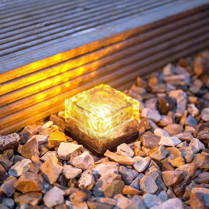 Solar Glass Brick Light - Solar Ice Cube LED Light - Crystal Brick Stone Lamp Garden Courtyard Pathway Patio Pool, Decorative Christmas Festives Ice Rock Cube Lights (4PCS Warm White) by GreenHaven Gardens