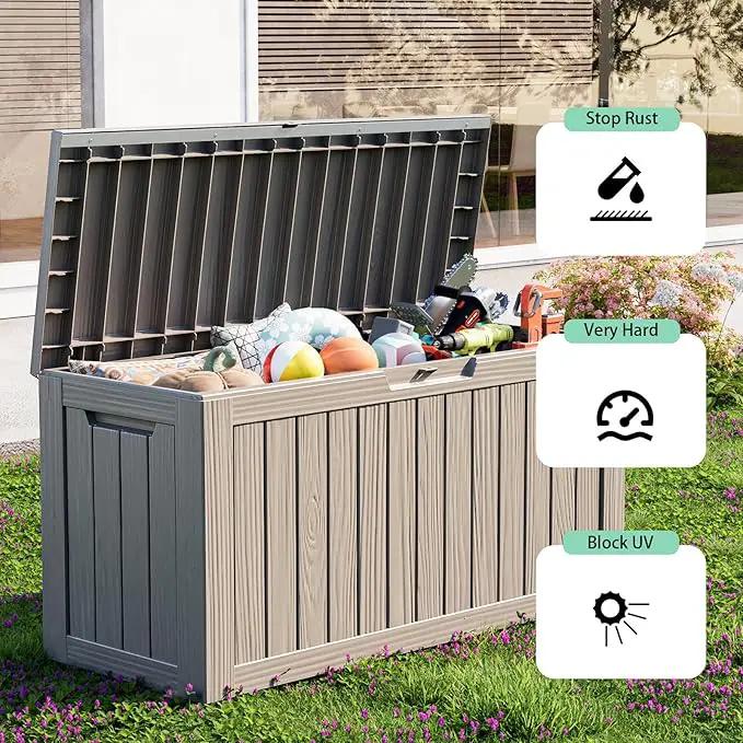 80 Gallon Outdoor Storage Box – Waterproof Deck Box for Garden & Patio,Light Brown by GreenHaven Gardens