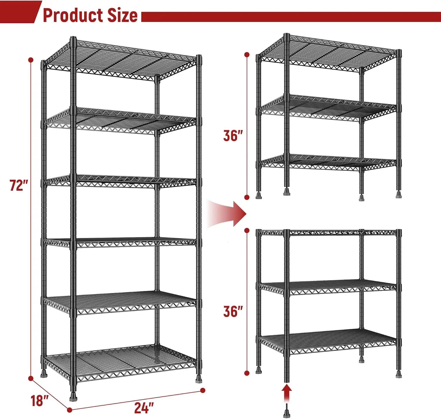 REIBII 72’’H Wire Shelving, 6 Tier Metal Shelving Units and Storage Shelves, Adjustable Garage Shelving for Storage Heavy Duty Shelving for Pantry Shelf Kitchen Garage, 24’’W X18’’D X72’’H by GreenHaven Gardens