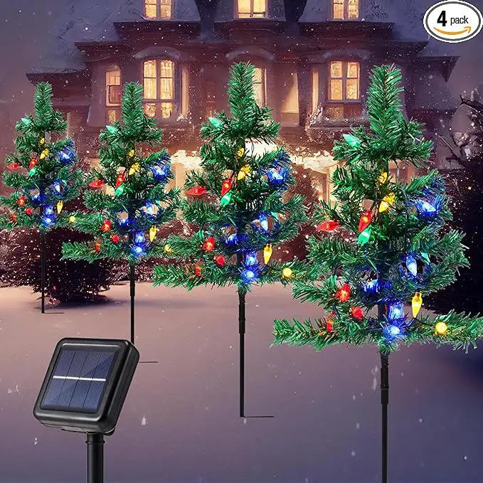 4 Pcs Solar Christmas Tree Outdoor Christmas Decorations 30 Inch Prelit Waterproof Xmas Tree Yard Stake Lights with 80 LED for Yard Pathway Cemetery Patio Christmas Garden Outside Decor by GreenHaven Gardens