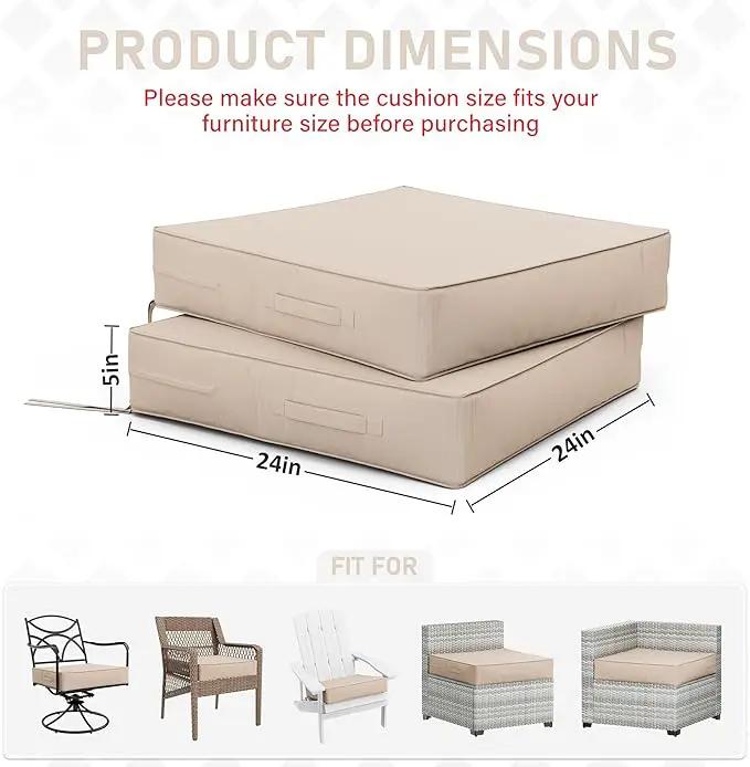 Patio Chair Cushions 24 X 24 X 5 Inch Waterproof Outdoor Seat Cushions for Patio Furniture, Outdoor Sofa Couch Pads with Ties & Handle, Set of 2, Sand by GreenHaven Gardens