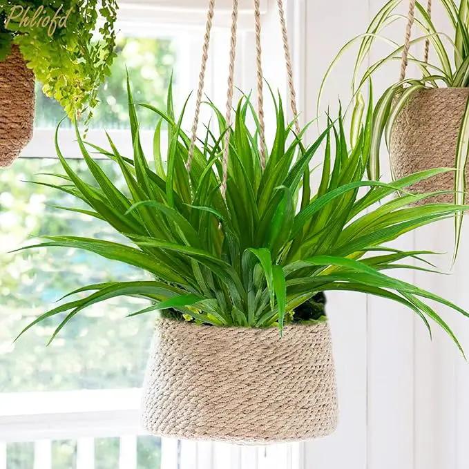 6Pcs Artificial Grass Fake Plants 17.3in 16 Leaves Outdoor Fake Grass UV Resistant Greenery Plastic Plants for Home Window Garden Office Patio Hanging Planter Pathway Front Porch Décor by GreenHaven Gardens