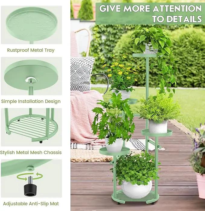 TOSKING 5 Tier Metal Plant Stand Indoor， Plant Shelf, Corner Shelf Flower Pot Stand for Outdoor Plant Stand for Living Room Balcony Garden Patio Bedroom (Green, 42inches) by GreenHaven Gardens