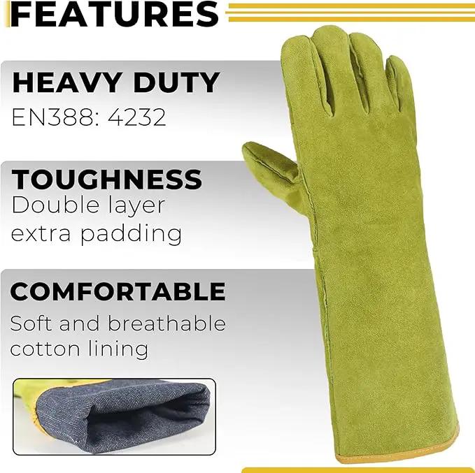 HANDLANDY Animal Handling Gloves, Bite Proof Cat Gloves, Ideal for Rose Pruning, Gardening, Falconry, Pet Grooming (Ginger yellow, 16 Inches) by GreenHaven Gardens