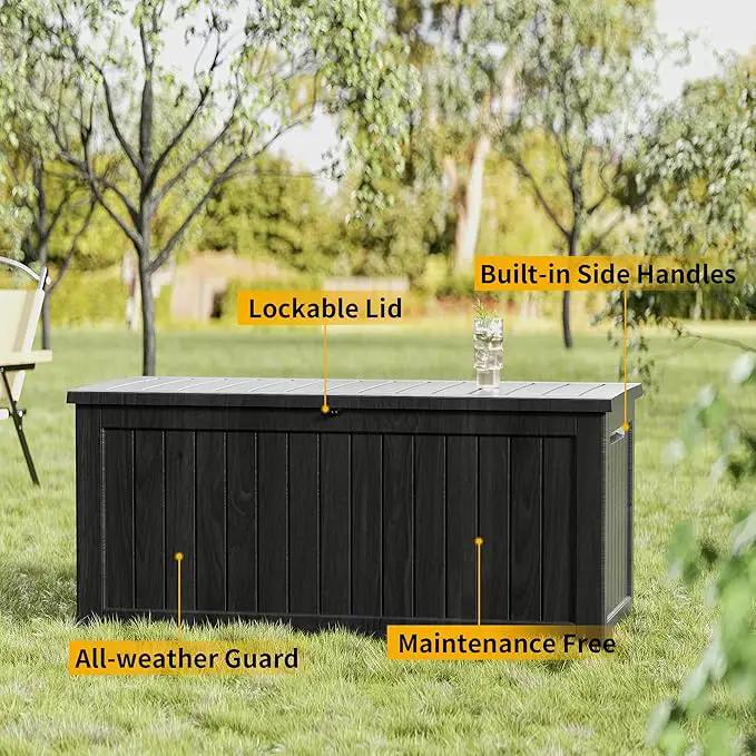 270 Gallon Outdoor Storage Box Waterproof Lockable Resin Deck Box Large, Patio Storage Bin for Pool Accessories Cushion Furniture, Garden Tools, UV-Resistant Outside Delivery Black by GreenHaven Gardens