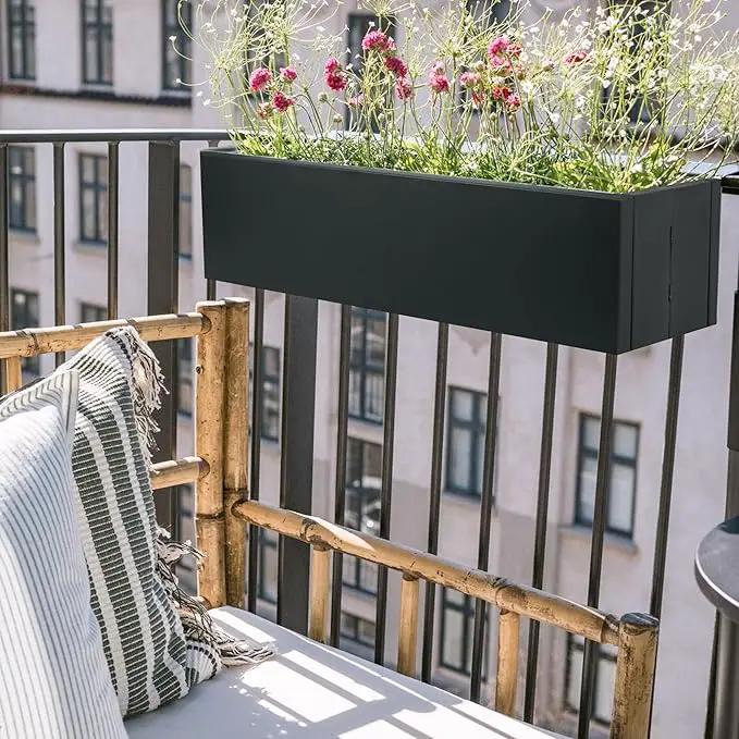2 Pack Metal Railing Planter Box, 30 Inch Balcony Planters with Adjustable Brackets, Large Hanging Planters for Outdoor Fence Deck by GreenHaven Gardens