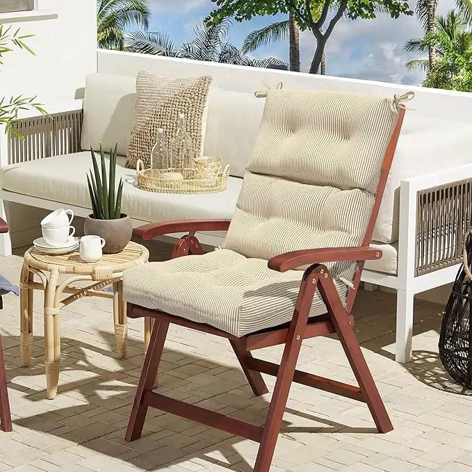 LVTXIII Outdoor Seat and Back Chair Cushion Patio Tufted High Back Cushion with Ties, Seasonal Replacement Rocking Chair Cushion for Home Office Garden Use, 44” L x 22” W, Set of 2, Stripe Beige by GreenHaven Gardens
