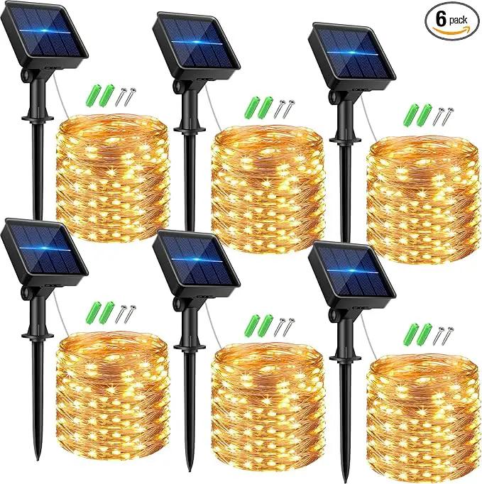 kolpop 6 Pack Solar Fairy Lights Outdoor, 32FT 80LED Solar Powered Twinkle Light Waterproof, 8 Mode Copper Wire Solar Tree Lighting for Outside Garden Yard Decorative (Warm White) by GreenHaven Gardens