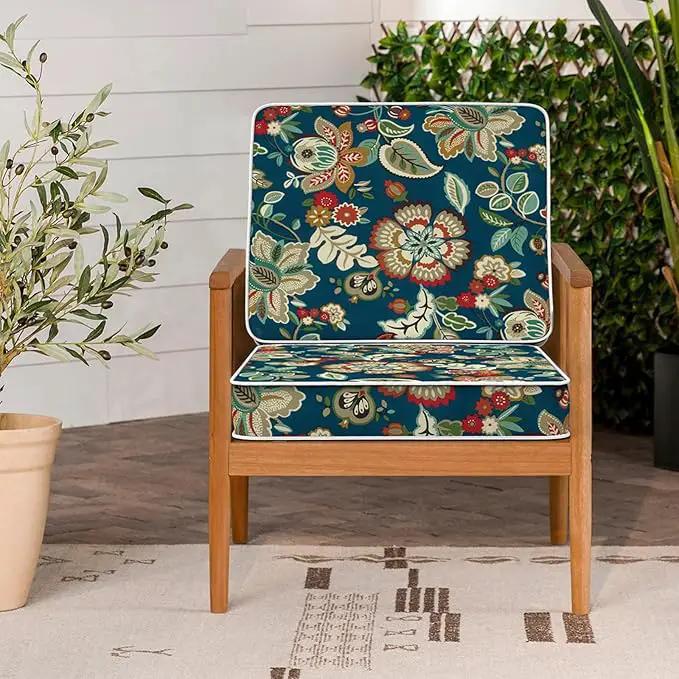 LVTXIII Patio Chair Cushions 22"x22"x3", Water-Repellent Outdoor Seat Cushions for Patio Furniture, Square Chair Pads with Ties for Home Garden Decoration, Set of 2, Peacock Blue by GreenHaven Gardens