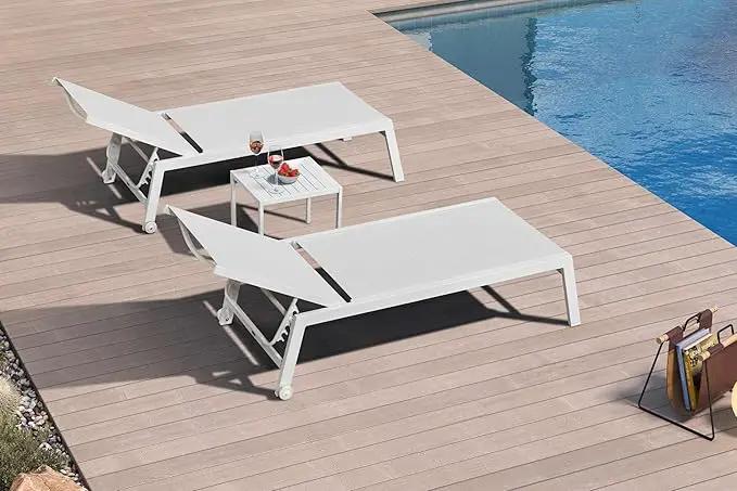 PURPLE LEAF Lounge Chair Pool Chaise Lounge Outdoor Cream 2 Sets by GreenHaven Gardens