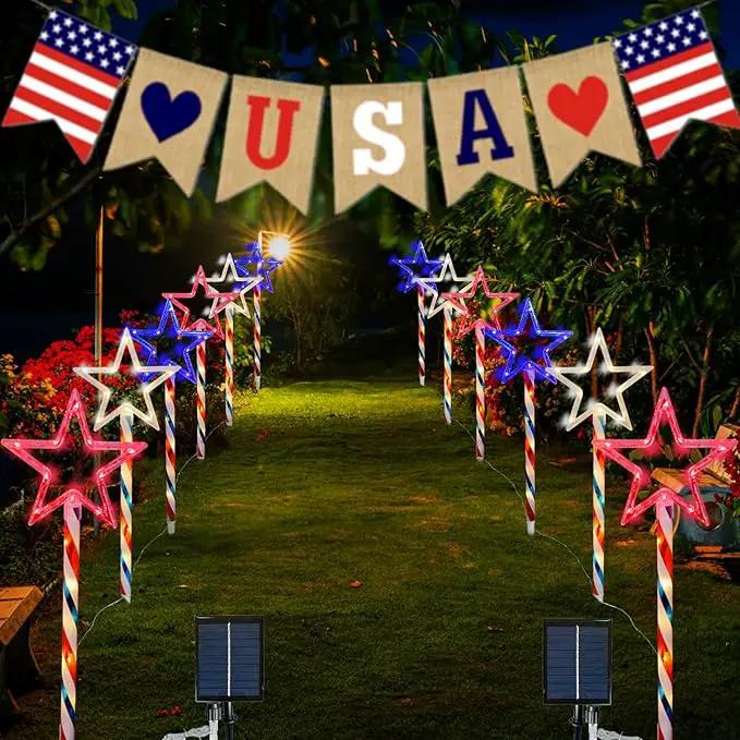 4th of July LED Big Star Pathway Lights Patriotic Lights Outdoor, for Memorial Day Independence Day Any Patriotic Decorations, 8 Mode Remote Control Solar Powered(2 Pack, 180 LED) by GreenHaven Gardens