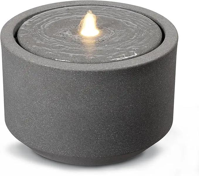 10.23” H Outdoor Water Fountain Made with Eco-Friendly Recyclable Materials, Polyethylene Round Bubbler Outdoor Fountain, Garden Decor with LED Light for Patio, Porch, Backyard by GreenHaven Gardens