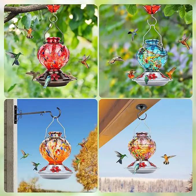 BOLITE Hummingbird Feeder, Hand Blown Glass Hummingbird Feeders for Outdoors Hanging, with Ant Moat and 5 Feeding Ports, 22 Ounces, Peony Flower Shape, Red, Gifts for Women Men, Gifts for Mom Dad by GreenHaven Gardens