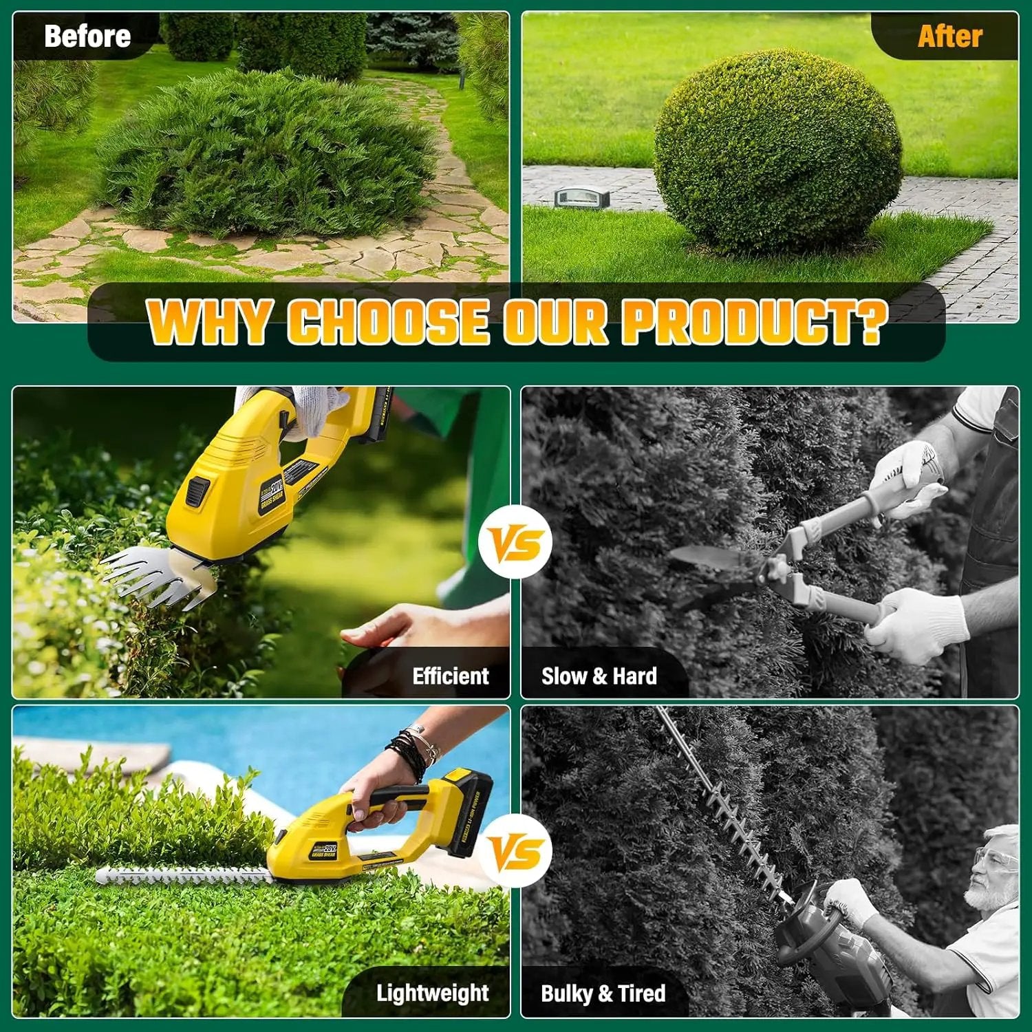 Cordless Grass Shear & Hedge Trimmer for DEWALT 20V Battery, 2 in 1 Handheld Electric Shrubbery Trimmer, Bush Trimmer for Yard & Garden, Lawn(Tool Only) by GreenHaven Gardens