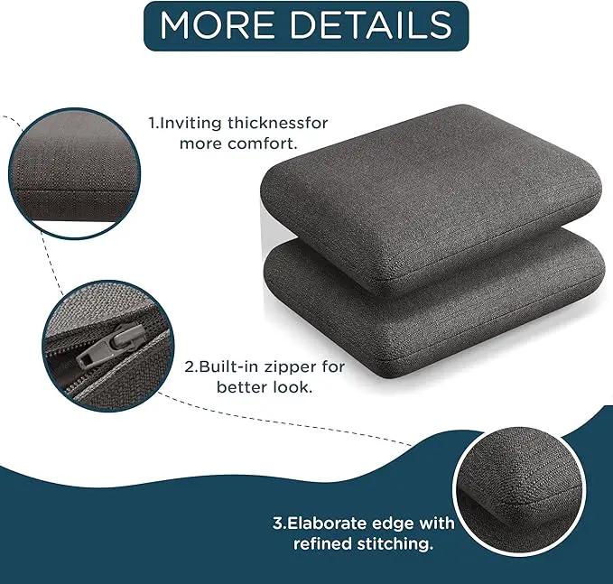 Codi Outdoor Seat Cushions for Patio Furniture 22x22 Inch, Waterproof Chair Cushion with Textured Fabric, Handles & Adjustable Straps, Fade Resistant - Set of 2, Grey by GreenHaven Gardens
