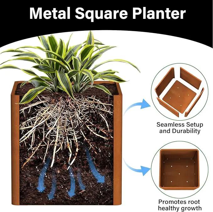 Corten Steel Planter Box 20" L x 20" W x 20" H,Large Metal Square Planter for Outdoor Plants,Metal Cube Flower Pot with Drainage Hole for Porch Hotel Patio Yard by GreenHaven Gardens