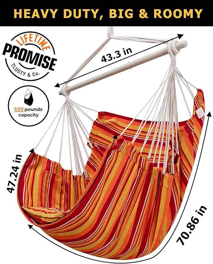 ADVOKAIR Hammock Chair Hanging Chair Rope Swing XXL - Max 500lbs, 70in Large Hammock Swing Chair -Portable Steel Spreader Bar with Anti-Slip Rings-Roomy & Strong by GreenHaven Gardens