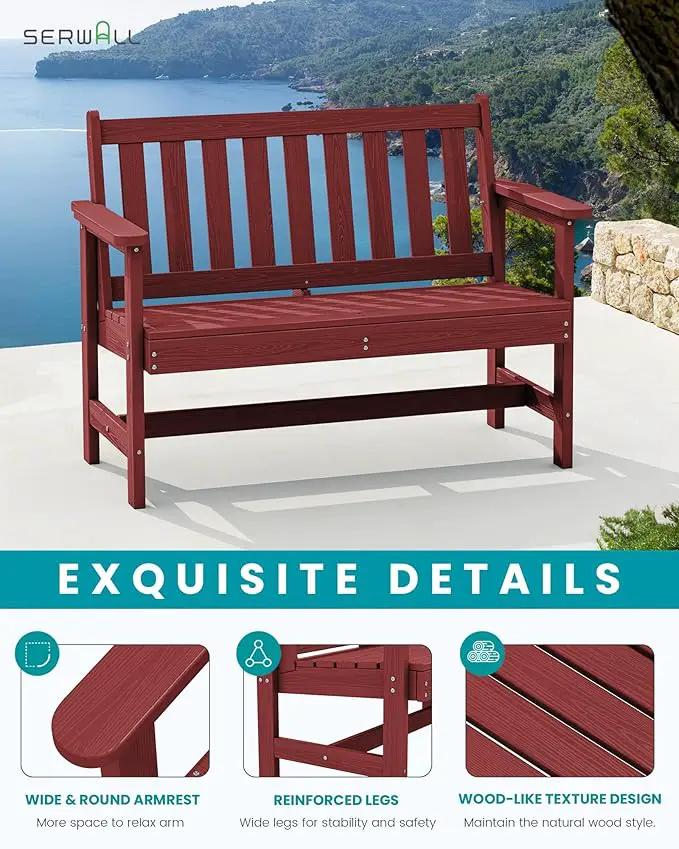 SERWALL Outdoor Bench, HDPE Outdoor Benches Weatherproof, 2-Person Garden Bench with 660 lbs Weight Capacity, Patio Benches for Outdoors, Garden, Porch, Backyard and Park, Red, 2 Pack by GreenHaven Gardens