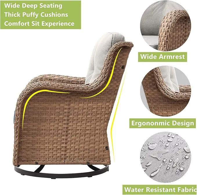 Outdoor Wicker Patio Furniture Set - 6 Piece Rattan Patio Conversation Set with 2 Rocking Swivel Chairs,2 Ottomans,1 Loveseat and 1 Side Table for Porch Deck Backyard Garden(Yellow/Beige) by GreenHaven Gardens