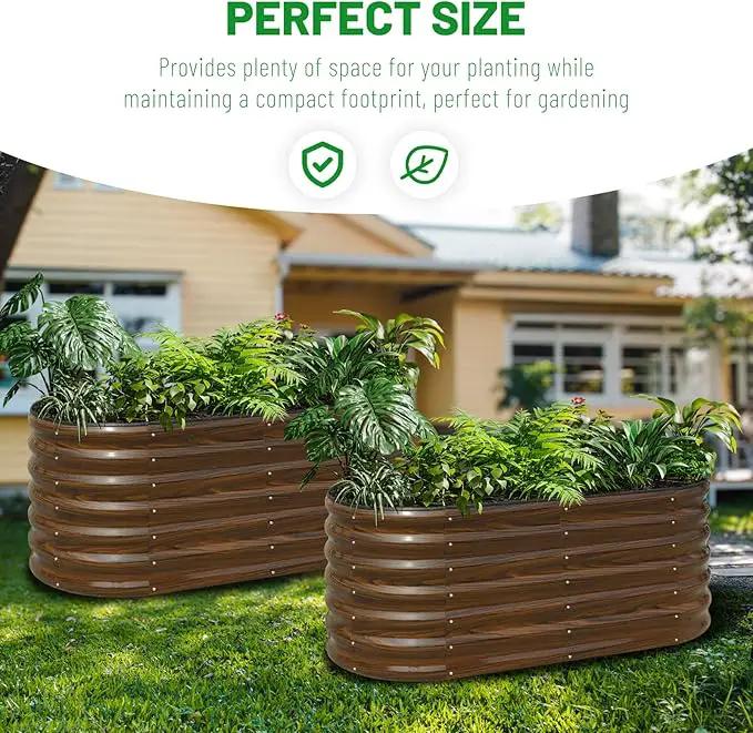 SnugNiture Galvanized Steel Raised Garden Bed, 4x2x2 ft, Outdoor Oval Deep Root Planter Box for Growing Vegetables, Flowers and Fruits by GreenHaven Gardens