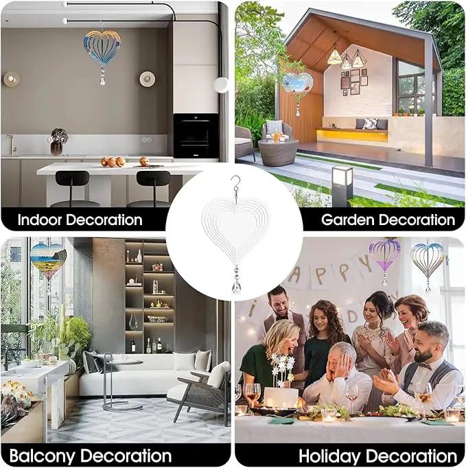 Sublimation Wind Spinner Blanks 8 Inch 4 Pack Wind Spinners Sublimation Blanks with Crystal Pendant Aluminum Metal Wind Spinners for Yard Garden Indoor Outdoor Window Porch Decoration（Heart by GreenHaven Gardens