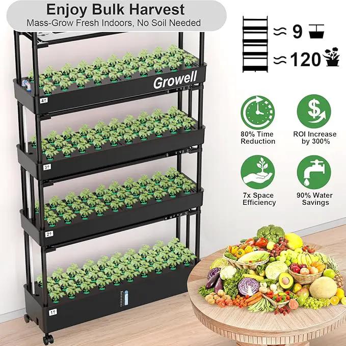Growell Large Hydroponics Growing System Kit, 120 Pods Vertical Hydroponic Garden with 2 Light Modes Grow Light, Auto Circulating Water System, 48L Indoor Gardening System for Herb Vegetable Fruit by GreenHaven Gardens