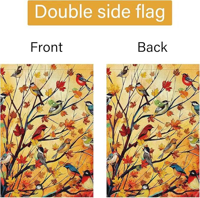 Louise Maelys Welcome Fall Garden House Flag 28x40 Inch Double Sided, Autumn Maple Tree Birds Large Burlap Garden Flag Fall Thanksgiving Outside Outdoor House Yard Decor (Only Flag) by GreenHaven Gardens