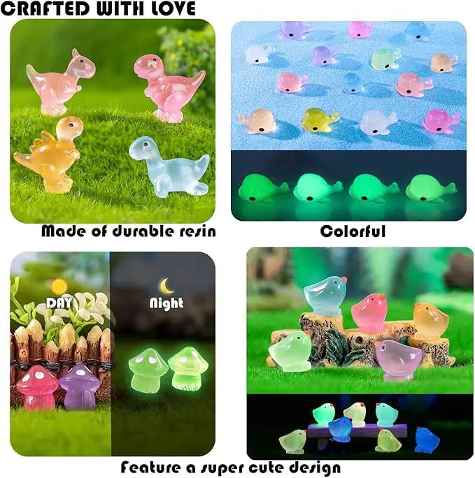 Mini Resin Animals Figures to Hide 100Packs Luminous Tiny ducks Dinosaurs Miniature Figurines Glow in The Dark for Fairy Garden Dollhouse Micro Landscape Aquarium Potted Party Favor Decor (100) by GreenHaven Gardens
