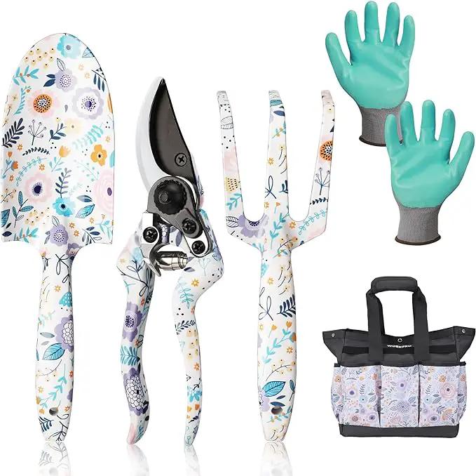 WORKPRO 5PCS Garden Tool Set, Aluminum Heavy Duty Gardening Tool Set with Garden Tool Bag, Outdoor Garden Hand Tools, Garden Gifts by GreenHaven Gardens
