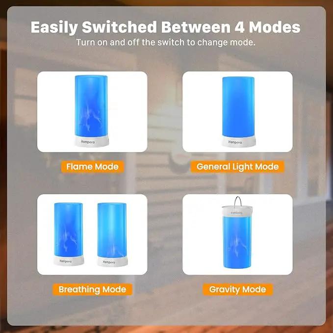 【Upgraded】 LED Flame Lights with Remote & Timer, 4-Mode Rechargeable Battery Operated Flameless Candles, Waterproof Pillar Flickering Lanterns for Room Patio Wedding Halloween Home Decor, Blue by GreenHaven Gardens