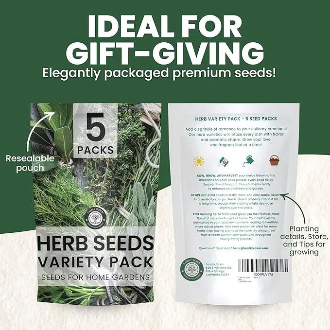 Herb Seeds | 5 Invidiual Packs | 2025 Season | Non-GMO | Basil, Dill, Mint, Parsley & Thyme! | for Planting Indoor & Outdoor | by Family Sown by GreenHaven Gardens