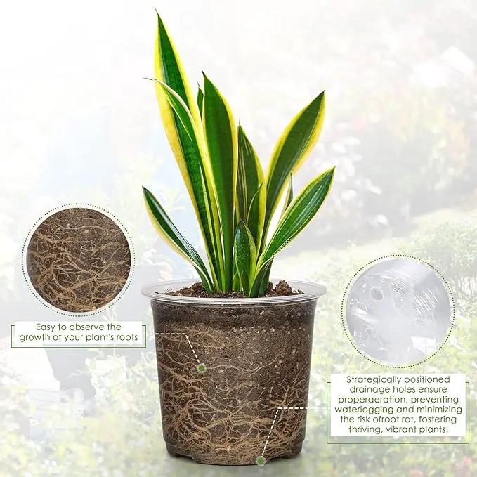 4/5/6/7 Inch Clear Nursery Pots for Plants with Sacuers 15 Pack, Plastic Flower Pots with Drainage Holes, Variety Pack Seedlings Garden Pot for Indoor Outdoor (4 inch) by GreenHaven Gardens