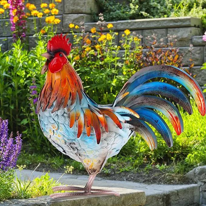 Metal Rooster Decor Garden Statue,Yard Chicken Decorations Outdoor Sculpture for Backyard Patio Kitchen Lawn Ornaments,Birthday for Women Mom by GreenHaven Gardens