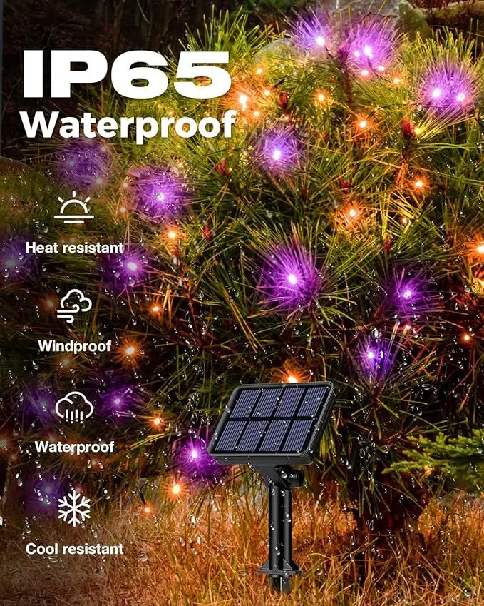 6 Pack Solar Fairy Lights for Outside Waterproof, 49FT/15M 150LED Solar String Lights Outdoor 8 Modes Solar Twinkle Lights for Garden Yard Halloween Decor, Orange-Purple by GreenHaven Gardens