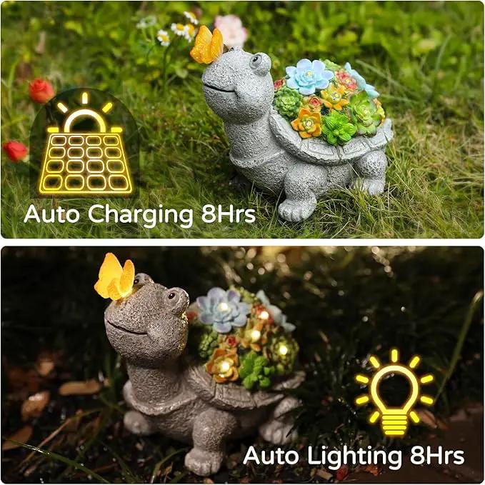 Solar Garden Outdoor Statues Turtle with Succulent Butterfly 8 LED Lights, Lawn Decor Tortoise Figurine for Patio Balcony Yard, Yard Unique Christmas Birthdays Gift for Mom Grandma by GreenHaven Gardens