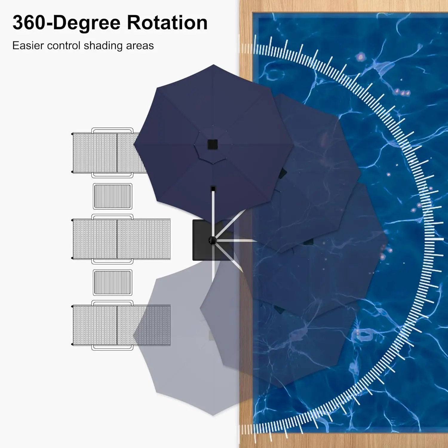 PURPLE LEAF 12ft Patio Umbrella With Base Solar powered LED Cantilever Umbrella with LED lights Windproof Outdoor Offset Umbrella for Garden Deck Pool Patio, Navy Blue by GreenHaven Gardens