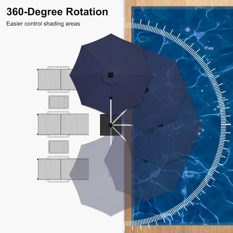 PURPLE LEAF 12ft Patio Umbrella With Base Solar powered LED Cantilever Umbrella with LED lights Windproof Outdoor Offset Umbrella for Garden Deck Pool Patio, Navy Blue by GreenHaven Gardens