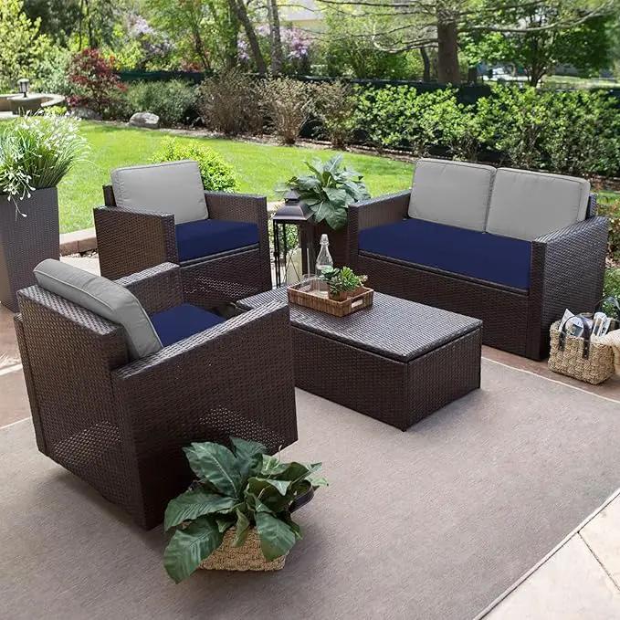 Favoyard Outdoor Chair Cushion 22 x 22 x 3 Inch Rainproof & 3-Year Fade Resistant Patio Furniture Cushions with Removable Cover and Adjustable Ties for Garden Sofa Couch Pads Set of 2, Blue by GreenHaven Gardens