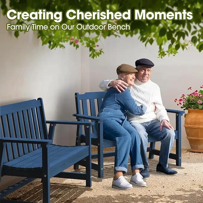 Ciokea 46" Heavy Duty Outdoor Bench Set of 2, HDPE Weatherproof Garden Bench, 2-Person Memorial Benches with 660 Lbs, Waterproof Patio Porch Benches for Outside Business Office Backyard, Navy Blue by GreenHaven Gardens