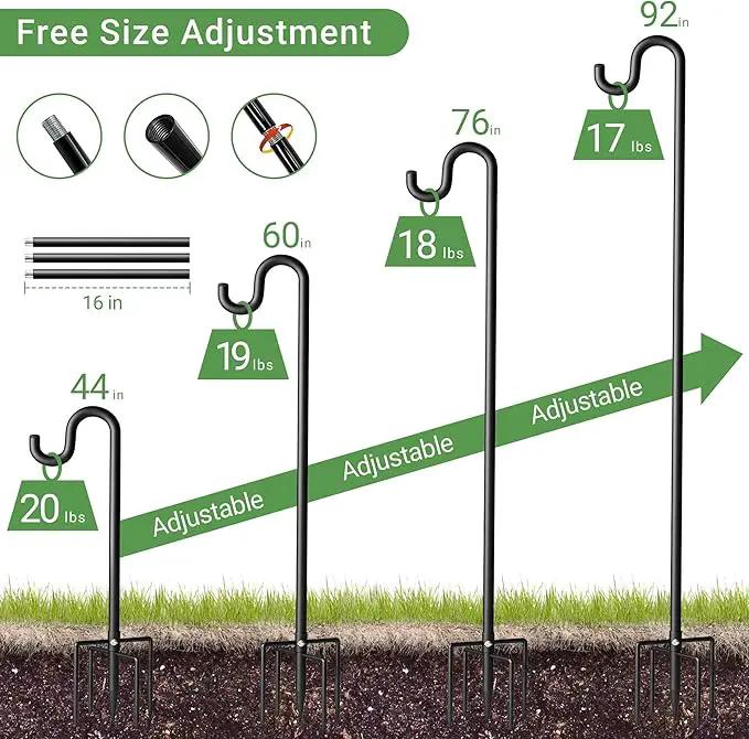 92" Shepherds Hooks for Outdoor, Extra Thick Bird Feeder Pole with 5 Prong Base, Adjustable Shepards Hook for Garden, Weddings, Hanging Plant by GreenHaven Gardens