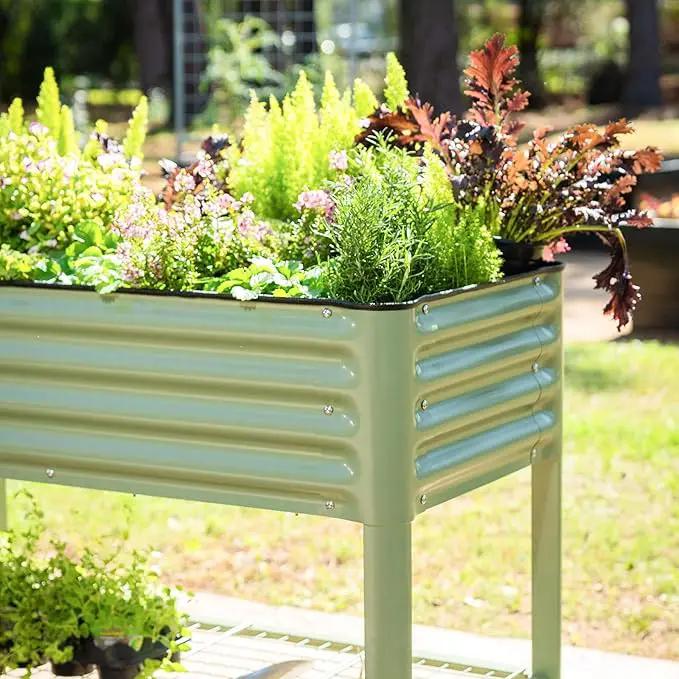 Rolling Elevated Raised Garden Bed-V Series, 2' x 8' Garden Beds with Legs & Storage Rack for Patio & Porch, 1400 Lbs Weight Capacity, Outdoor Planter Box for Vegetables Flower Herbs, Olive Green by GreenHaven Gardens